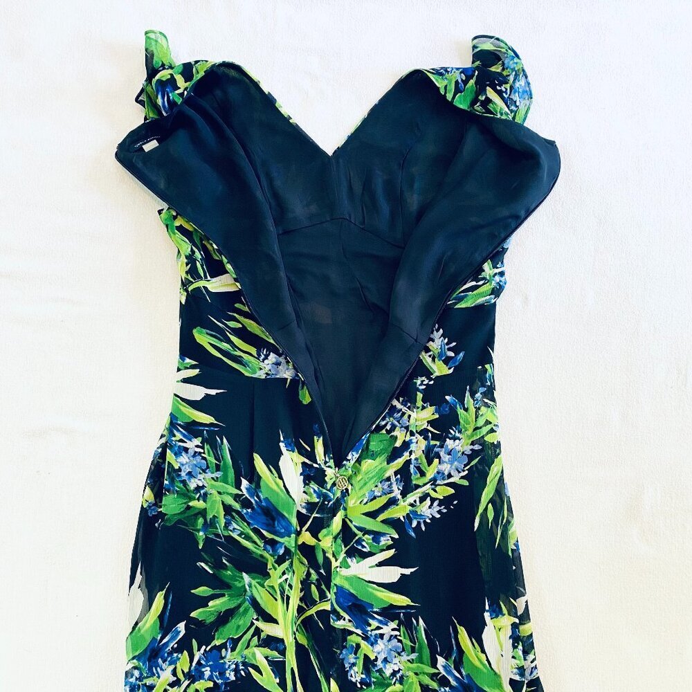 Tommy Hilfiger dress Women's 12 navy green floral high low ruffle feminine - Picture 13 of 14